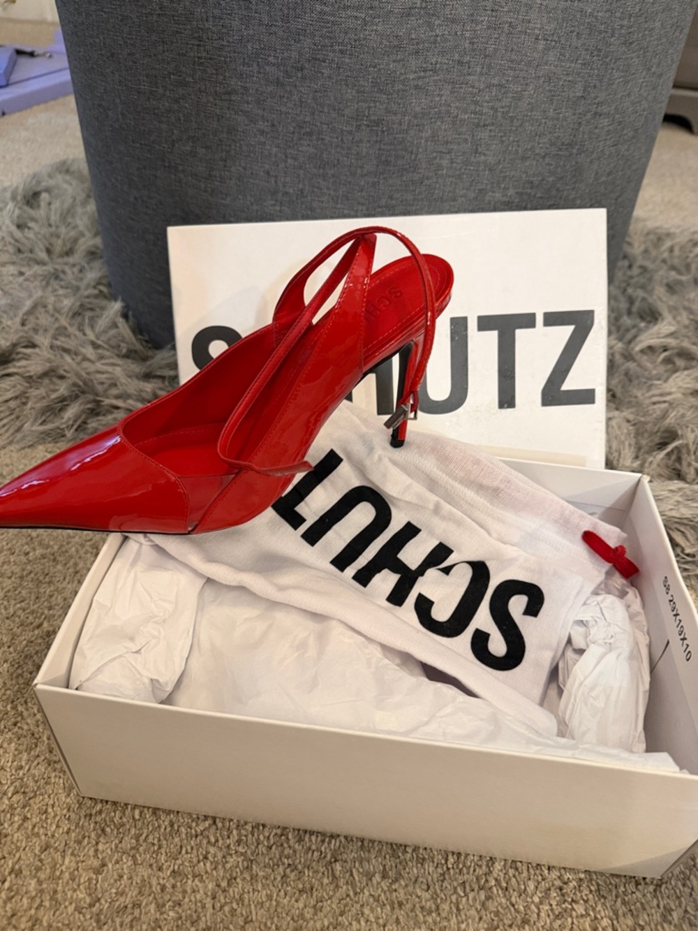 SCHUTZ Red Patent Leather ankle strap Pointed-Toe Pumps